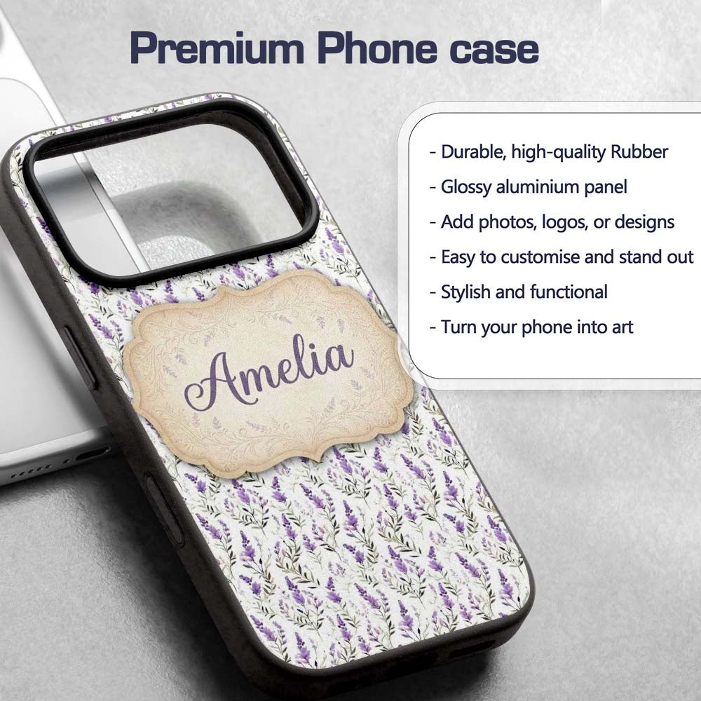 Soft Lavender Botanical Floral Seamless Pattern Custom Name Protective Phone Case Mobile Cover Durable Everyday Smartphone Shock Resistant