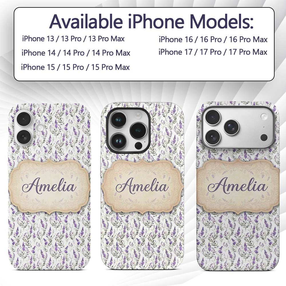 Soft Lavender Botanical Floral Seamless Pattern Custom Name Protective Phone Case Mobile Cover Durable Everyday Smartphone Shock Resistant