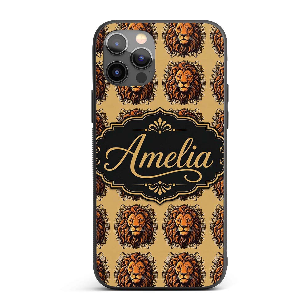 Majestic Lion Head Vintage Ornamental Seamless Custom Name Protective Phone Case Mobile Cover Durable Everyday Smartphone Shock Resistant