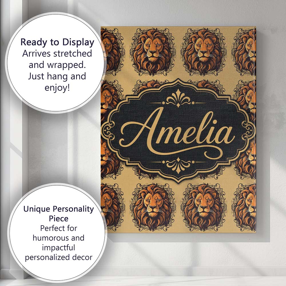 Personalised Name Majestic Lion Head Custom Premium Decorative Design Modern Room Accent Canvas Wall Art Print Decor Picture Ready to Hang
