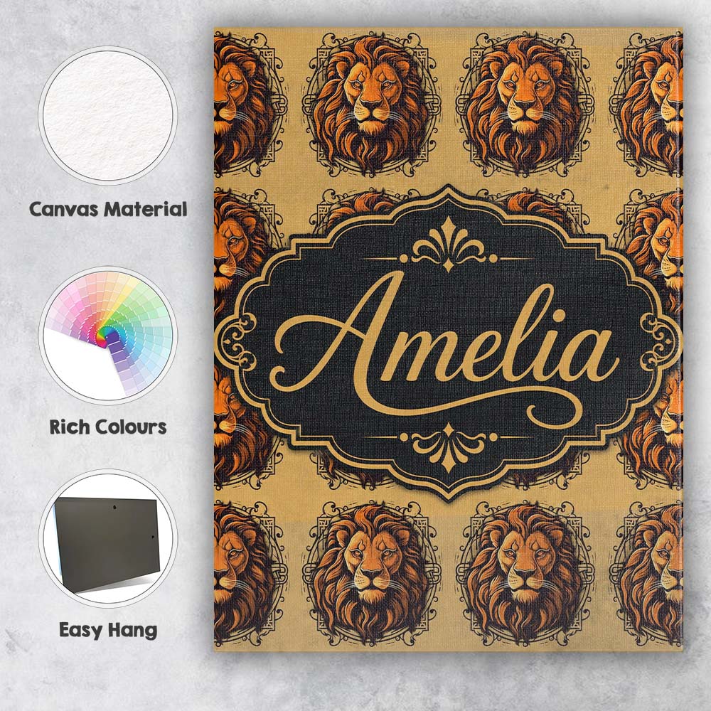 Personalised Name Majestic Lion Head Custom Premium Decorative Design Modern Room Accent Canvas Wall Art Print Decor Picture Ready to Hang