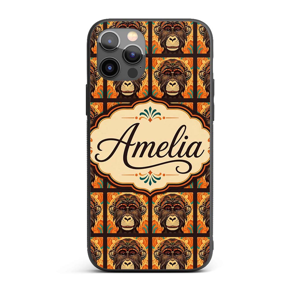 Colorful Tribal Monkey Face Abstract Art Seamless Custom Name Protective Phone Case Mobile Cover Durable Everyday Smartphone Shock Resistant