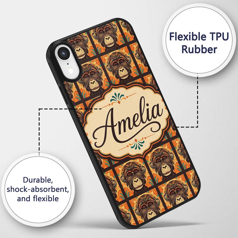Colorful Tribal Monkey Face Abstract Art Seamless Custom Name Protective Phone Case Mobile Cover Durable Everyday Smartphone Shock Resistant