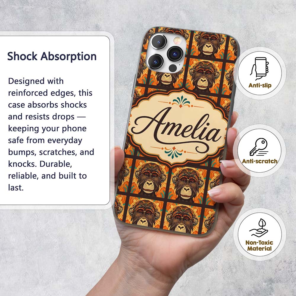 Colorful Tribal Monkey Face Abstract Art Seamless Custom Name Protective Phone Case Mobile Cover Durable Everyday Smartphone Shock Resistant