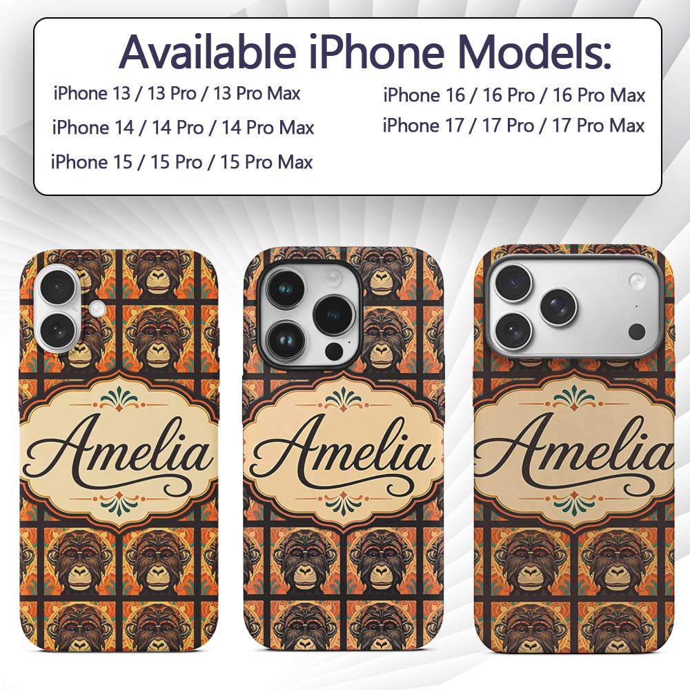 Colorful Tribal Monkey Face Abstract Art Seamless Custom Name Protective Phone Case Mobile Cover Durable Everyday Smartphone Shock Resistant
