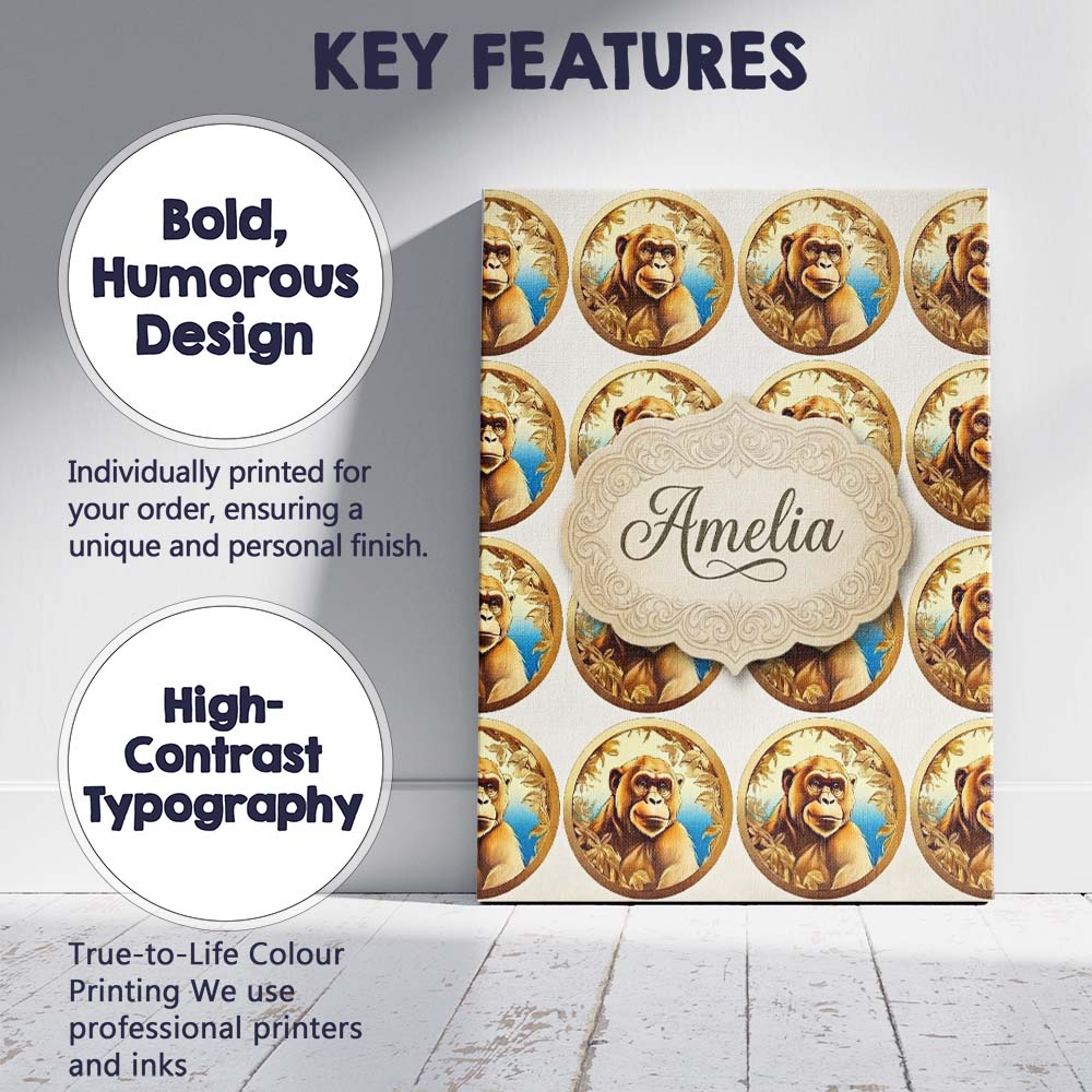 Personalised Name Golden Monkey Portrait Custom Unique Gift Idea Elegant Feature Canvas Wall Art Print Decor Picture Ready to Hang
