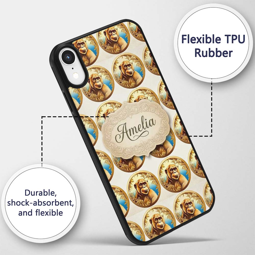 Golden Monkey Portrait Ornamental Printed Design Custom Name Protective Phone Case Mobile Cover Durable Everyday Smartphone Shock Resistant