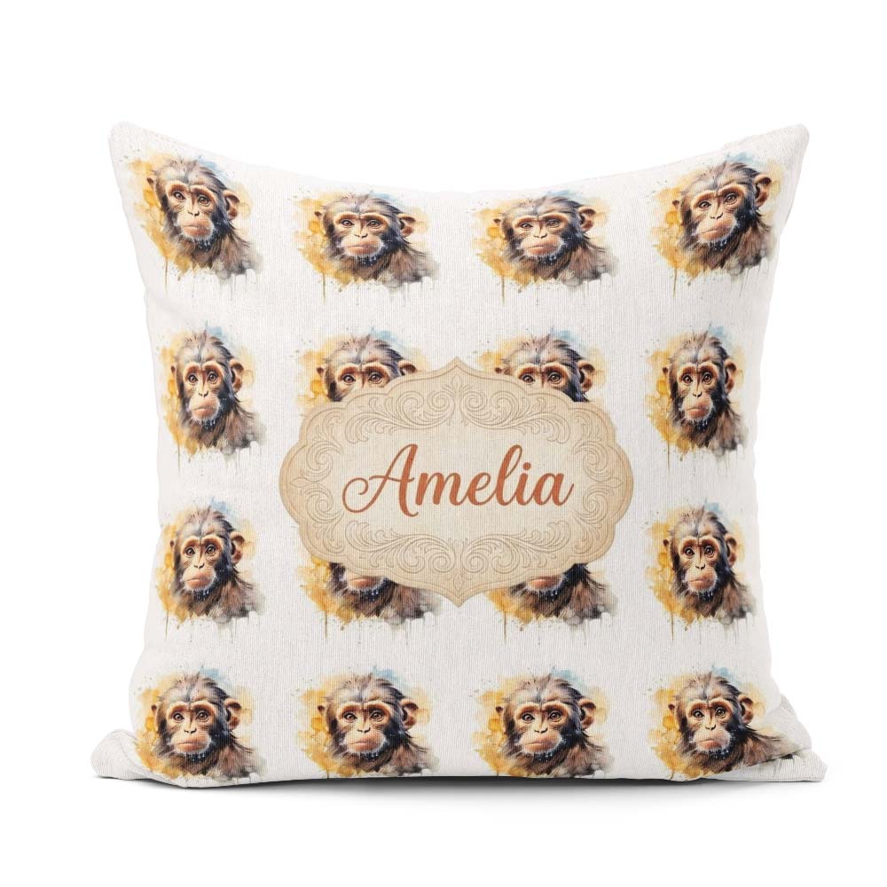 Custom Name Baby Monkey Cute Animal Splash Seamless Pattern Name Square Filled Cushion Throw Pillow Sofa Bed Home Decor Zip Washable UK Made