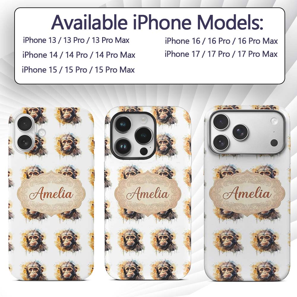 Watercolor Baby Monkey Cute Animal Printed Design Custom Name Protective Phone Case Mobile Cover Durable Everyday Smartphone Shock Resistant