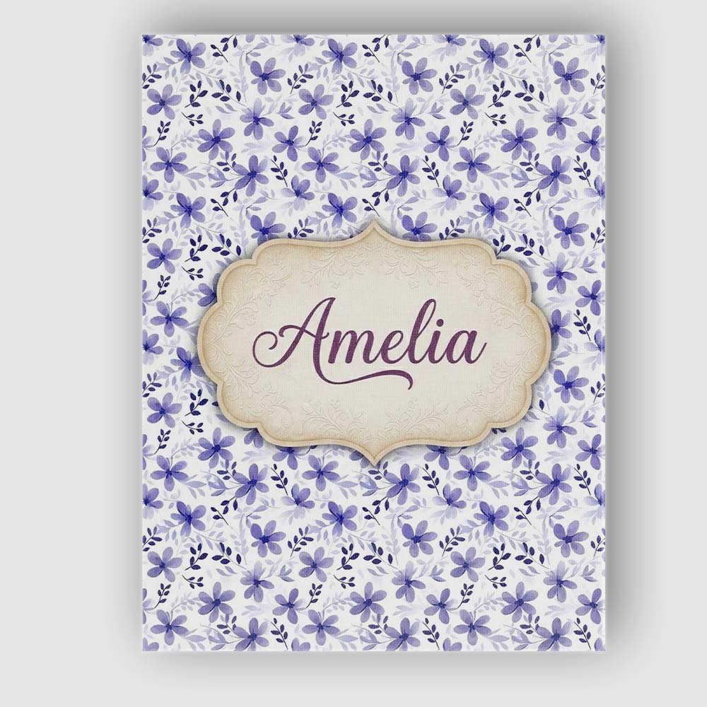 Personalised Name Purple Ditsy Floral Leaf Custom Unique Gift Idea Elegant Feature Canvas Wall Art Print Decor Picture Ready to Hang