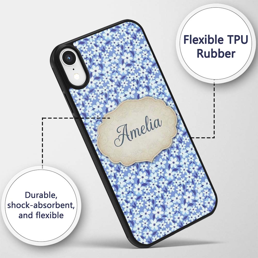 Blue White Daisy Floral Seamless Pattern Soft Custom Name Protective Phone Case Mobile Cover Durable Everyday Smartphone Shock Resistant