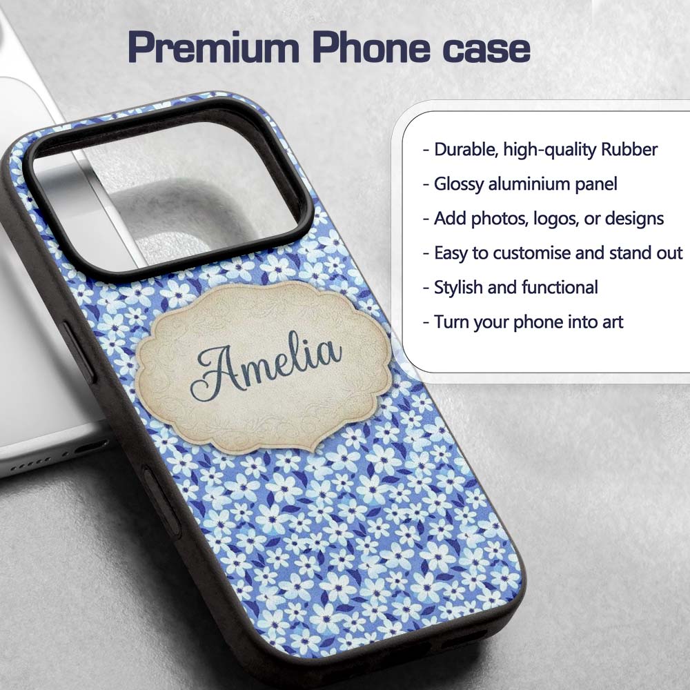 Blue White Daisy Floral Seamless Pattern Soft Custom Name Protective Phone Case Mobile Cover Durable Everyday Smartphone Shock Resistant