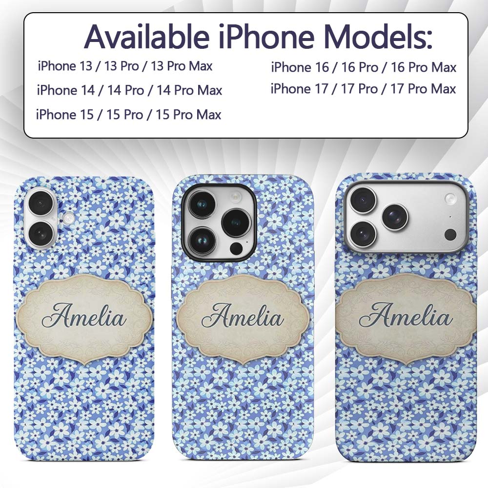 Blue White Daisy Floral Seamless Pattern Soft Custom Name Protective Phone Case Mobile Cover Durable Everyday Smartphone Shock Resistant