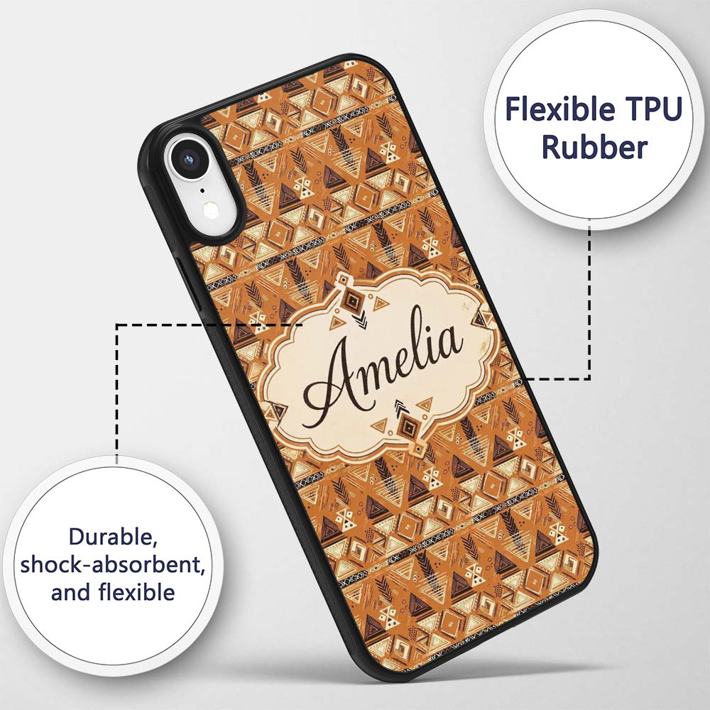 Tribal Geometric Earth Tone Seamless Pattern Custom Name Protective Phone Case Mobile Cover Durable Everyday Smartphone Shock Resistant