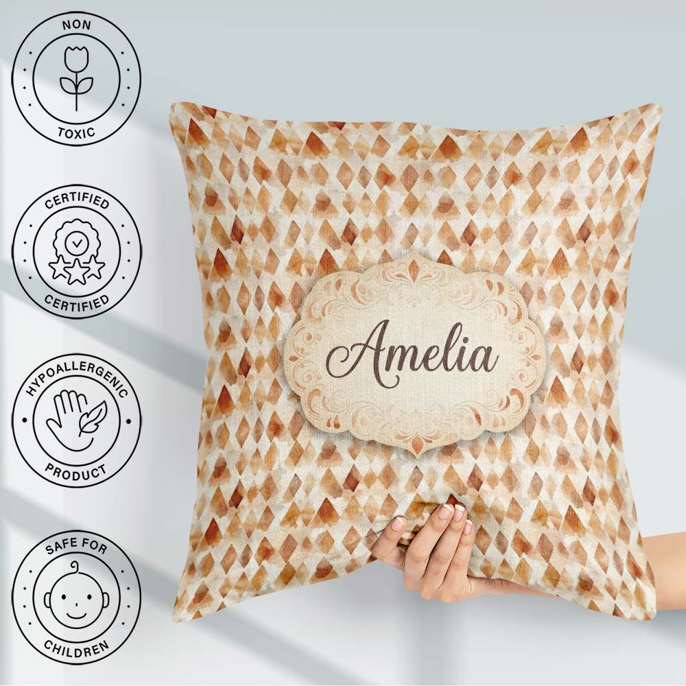 Custom Name Warm Terracotta Watercolor Diamond Seamless Abstract Square Filled Cushion Throw Pillow Sofa Bed Home Decor Zip Washable UK Made