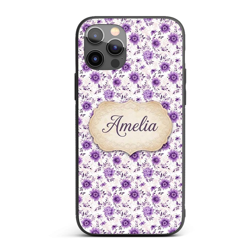 Purple Floral Garden Seamless Printed Design Custom Name Protective Phone Case Mobile Cover Durable Everyday Smartphone Shock Resistant