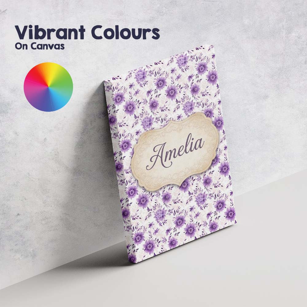 Personalised Name Purple Floral Garden Custom Modern Room Accent Elegant Feature Canvas Wall Art Print Decor Picture Ready to Hang