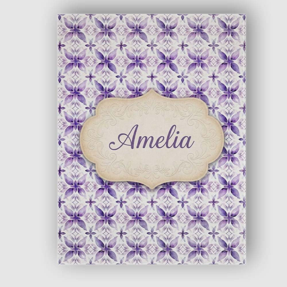 Personalised Name Purple Floral Tile Custom Premium Decorative Design Modern Room Accent Canvas Wall Art Print Decor Picture Ready to Hang