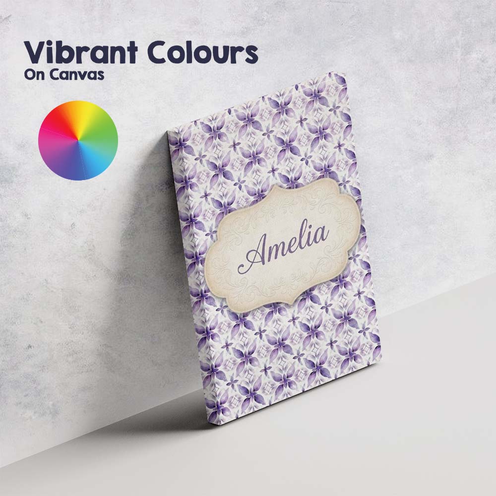 Personalised Name Purple Floral Tile Custom Premium Decorative Design Modern Room Accent Canvas Wall Art Print Decor Picture Ready to Hang