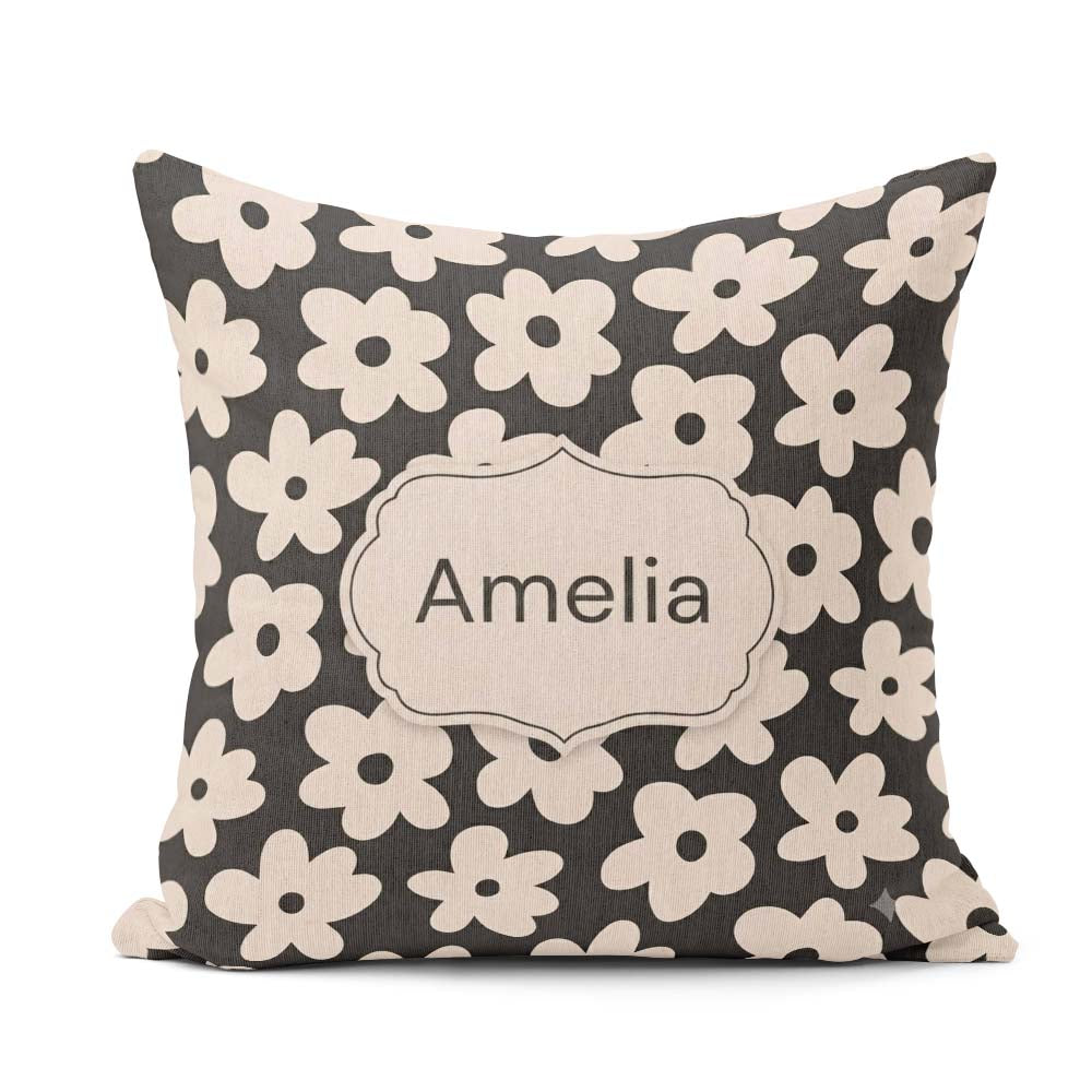 Custom Name Minimal Beige Silhouette on Dark Background Seamless Square Filled Cushion Throw Pillow Sofa Bed Home Decor Zip Washable UK Made