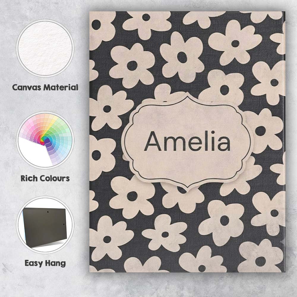 Personalised Name Minimal Beige Flower Custom Modern Room Accent Elegant Feature Canvas Wall Art Print Decor Picture Ready to Hang
