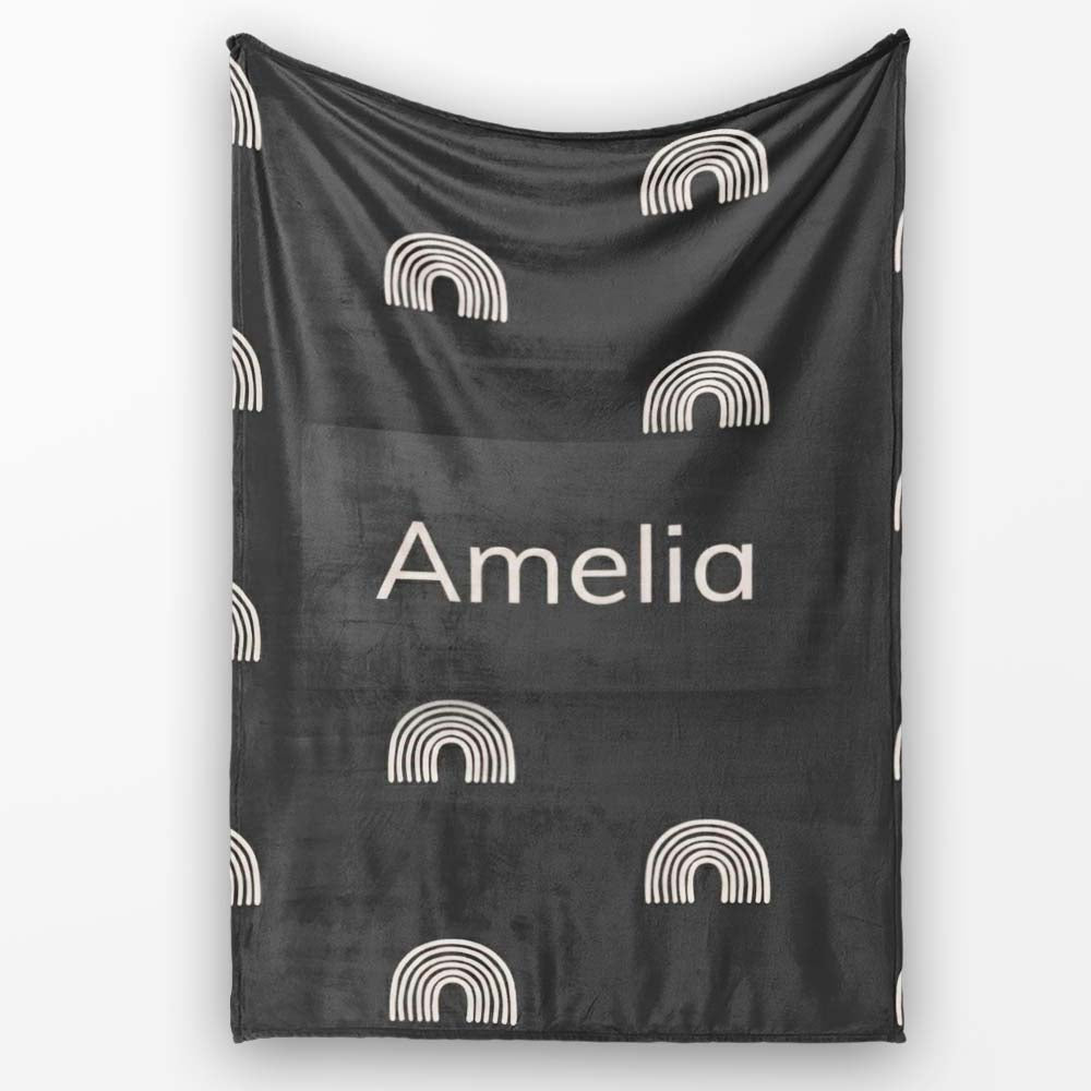 Simple Rainbow Arch Line Art Seamless Pattern Modern Minimal Style Personalised Custom Name Super Soft Fleece Blanket Bed Sofa Throw
