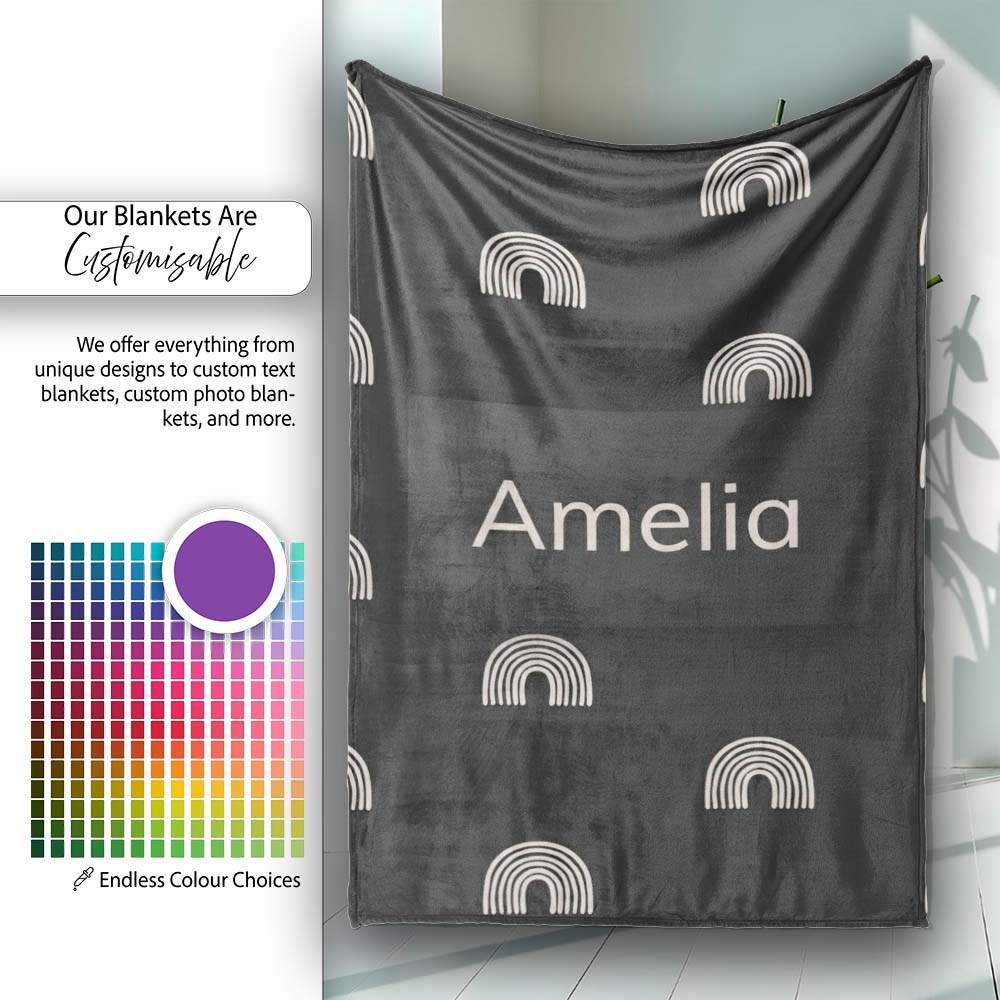 Simple Rainbow Arch Line Art Seamless Pattern Modern Minimal Style Personalised Custom Name Super Soft Fleece Blanket Bed Sofa Throw