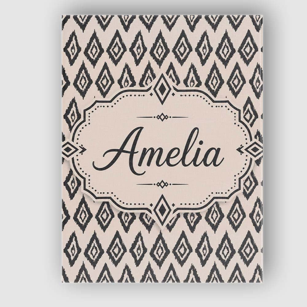 Personalised Name Black Tribal Diamond Ikat Custom Bespoke Interior Contemporary Canvas Wall Art Print Decor Picture Ready to Hang