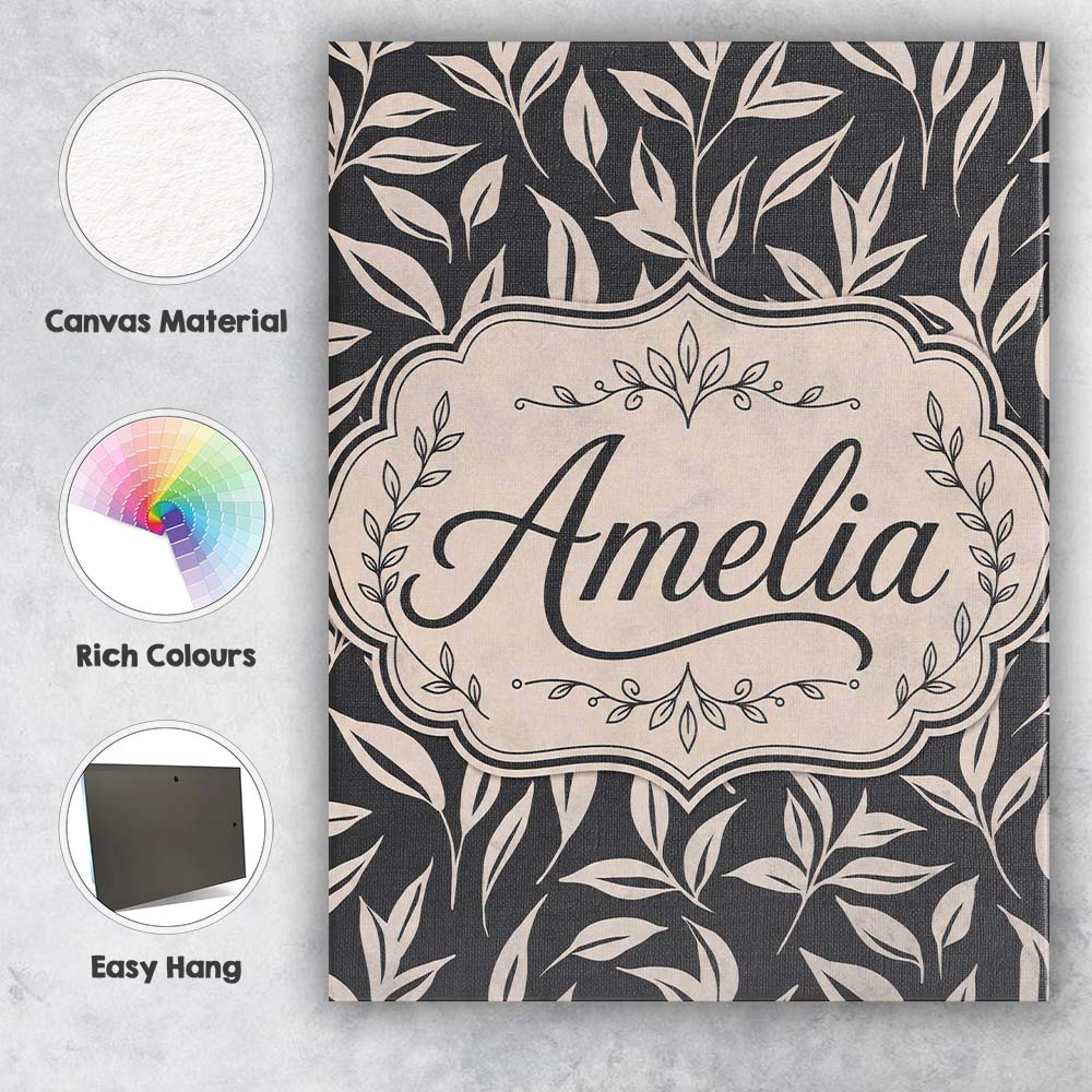 Personalised Name Minimal Beige Leaf Custom Premium Decorative Design Modern Room Accent Canvas Wall Art Print Decor Picture Ready to Hang