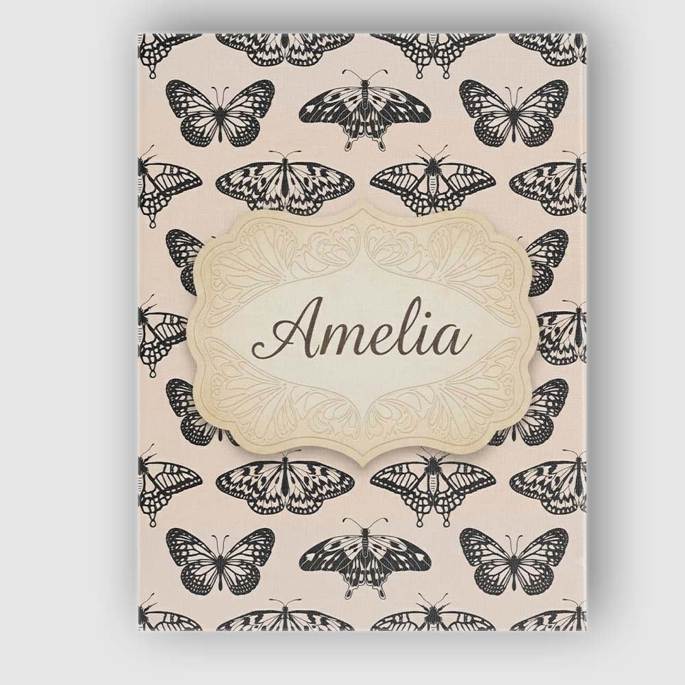 Personalised Name Black Butterfly Illustration Seamless Pattern Creative Decorator Style Canvas Wall Art Print Decor Picture Ready to Hang