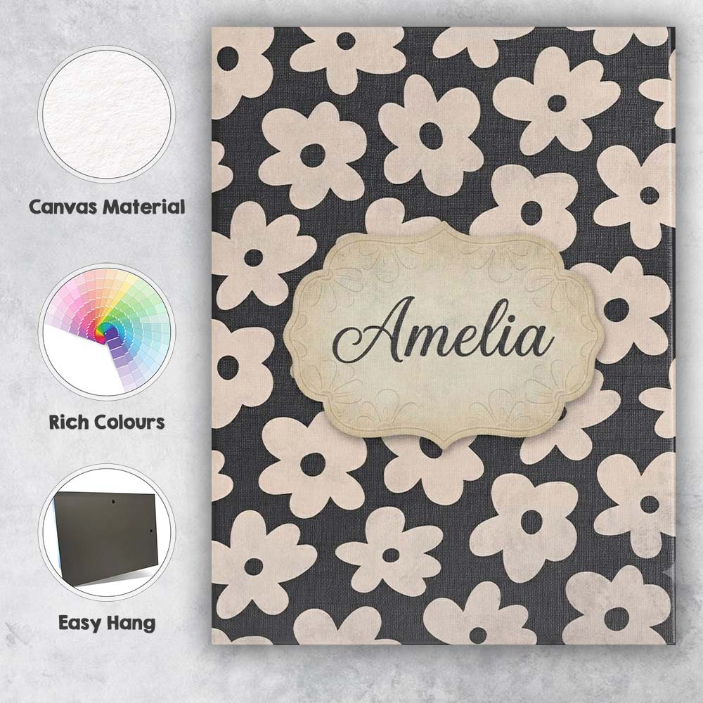 Personalised Name Minimal Beige Flower Custom Modern Room Accent Elegant Feature Canvas Wall Art Print Decor Picture Ready to Hang