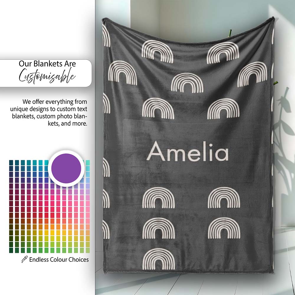Simple Rainbow Arch Line Art Seamless Pattern Modern Minimal Style Personalised Custom Name Super Soft Fleece Blanket Bed Sofa Throw