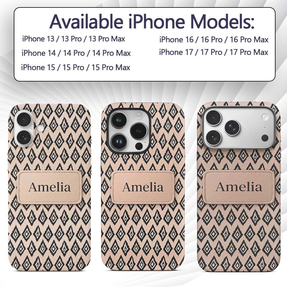 Black Tribal Diamond Ikat Seamless Pattern Ethnic Custom Name Protective Phone Case Mobile Cover Durable Everyday Smartphone Shock Resistant