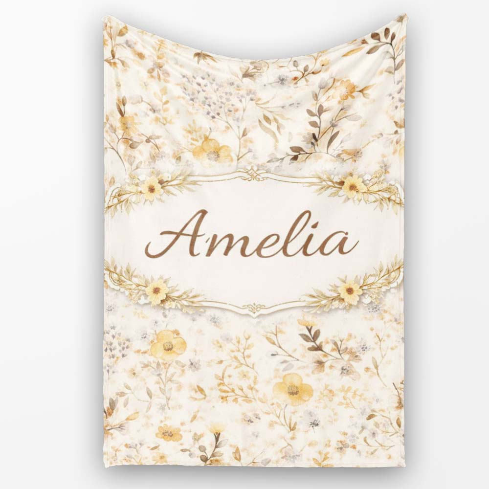 Soft Neutral Floral Botanical Seamless Pattern Beautiful Coffee Cup Personalised Custom Name Super Soft Fleece Blanket Bed Sofa Throw