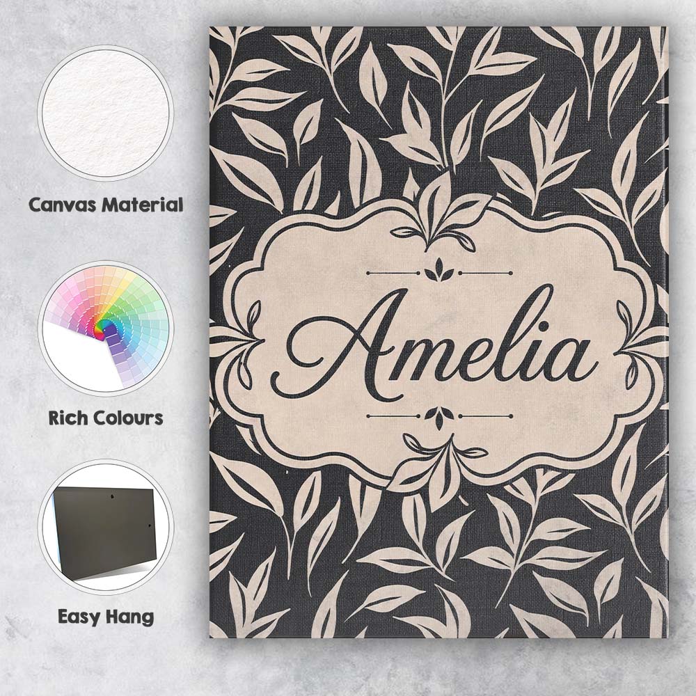 Personalised Name Minimal Beige Leaf Custom Premium Decorative Design Modern Room Accent Canvas Wall Art Print Decor Picture Ready to Hang
