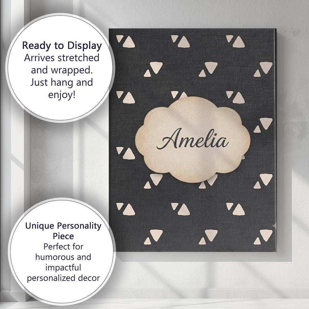 Personalised Name Minimal Beige Triangle Custom Unique Gift Idea Elegant Feature Canvas Wall Art Print Decor Picture Ready to Hang