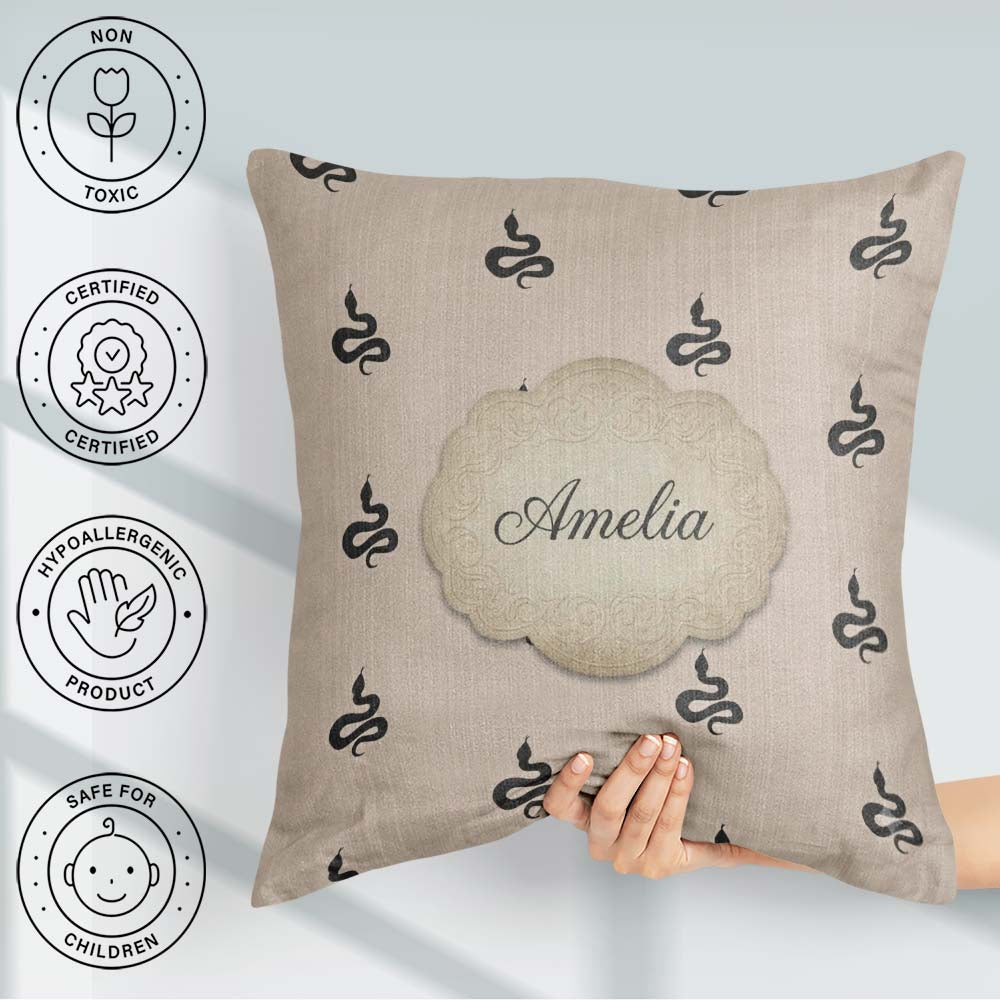 Custom Name Minimal Black Silhouette Seamless Pattern on Neutral Square Filled Cushion Throw Pillow Sofa Bed Home Decor Zip Washable UK Made