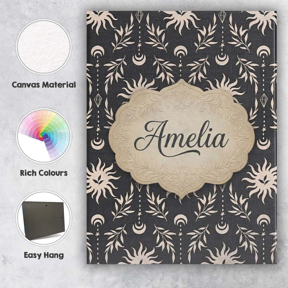 Personalised Name Celestial Sun Moon Custom Premium Decorative Design Modern Room Accent Canvas Wall Art Print Decor Picture Ready to Hang