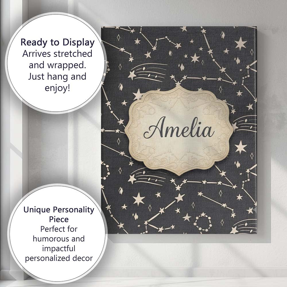 Personalised Name Celestial Star Constellation Seamless Pattern Creative Decorator Style Canvas Wall Art Print Decor Picture Ready to Hang
