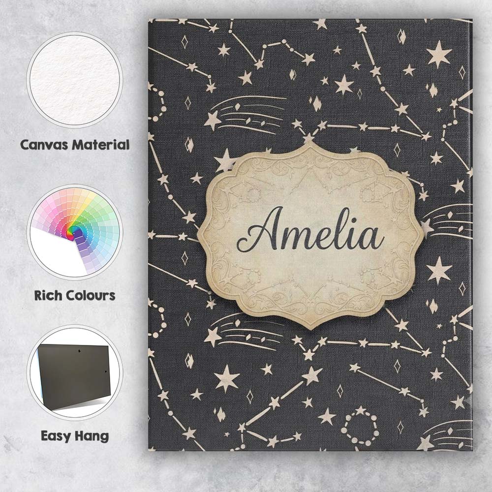 Personalised Name Celestial Star Constellation Seamless Pattern Creative Decorator Style Canvas Wall Art Print Decor Picture Ready to Hang