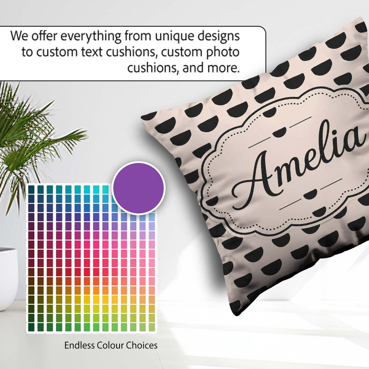 Custom Name Minimal Abstract Half Circle Seamless Pattern Modern Square Filled Cushion Throw Pillow Sofa Bed Home Decor Zip Washable UK Made