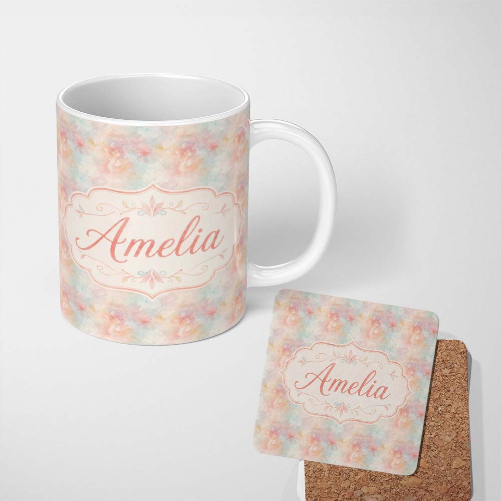 Personalized Custom Name Soft Pastel Watercolor Abstract Seamless Pattern Artistic Texture 11oz Ceramic Coffee Tea Mug White Large Handle