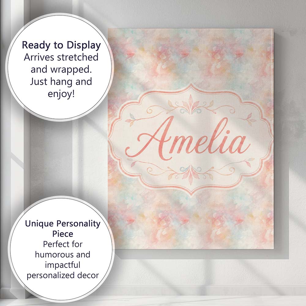 Personalised Name Soft Pastel Watercolor Custom Unique Gift Idea Elegant Feature Canvas Wall Art Print Decor Picture Ready to Hang
