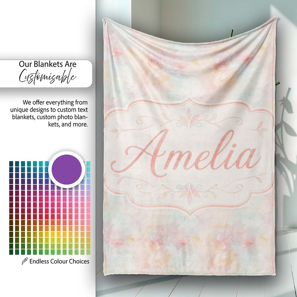 Soft Pastel Watercolor Abstract Seamless Pattern Artistic Texture Personalised Custom Name Super Soft Fleece Blanket Bed Sofa Throw