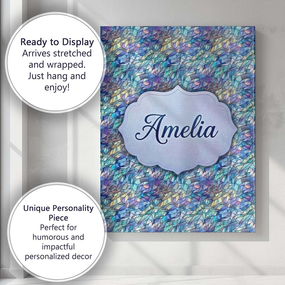 Personalised Name Abstract Blue Mosaic Custom Modern Room Accent Elegant Feature Canvas Wall Art Print Decor Picture Ready to Hang