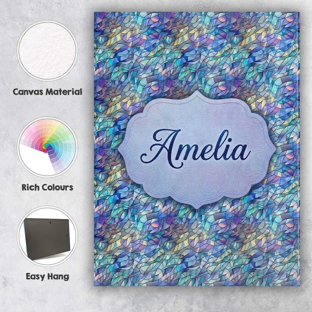 Personalised Name Abstract Blue Mosaic Custom Modern Room Accent Elegant Feature Canvas Wall Art Print Decor Picture Ready to Hang