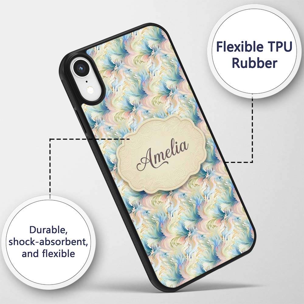 Soft Pastel Marble Swirl Seamless Pattern Elegant Custom Name Protective Phone Case Mobile Cover Durable Everyday Smartphone Shock Resistant
