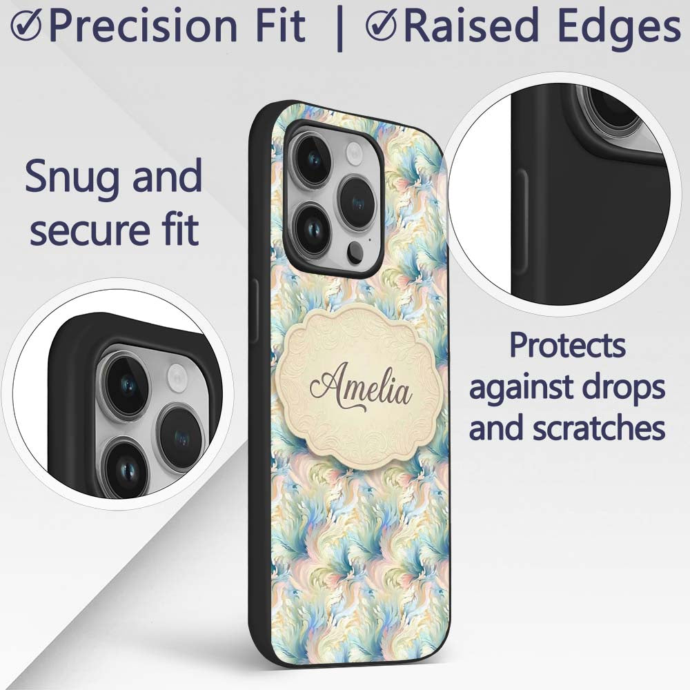 Soft Pastel Marble Swirl Seamless Pattern Elegant Custom Name Protective Phone Case Mobile Cover Durable Everyday Smartphone Shock Resistant