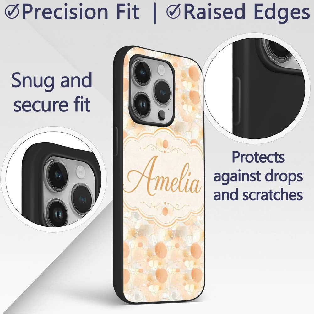 Abstract Beige Organic Shapes Seamless Pattern Custom Name Protective Phone Case Mobile Cover Durable Everyday Smartphone Shock Resistant