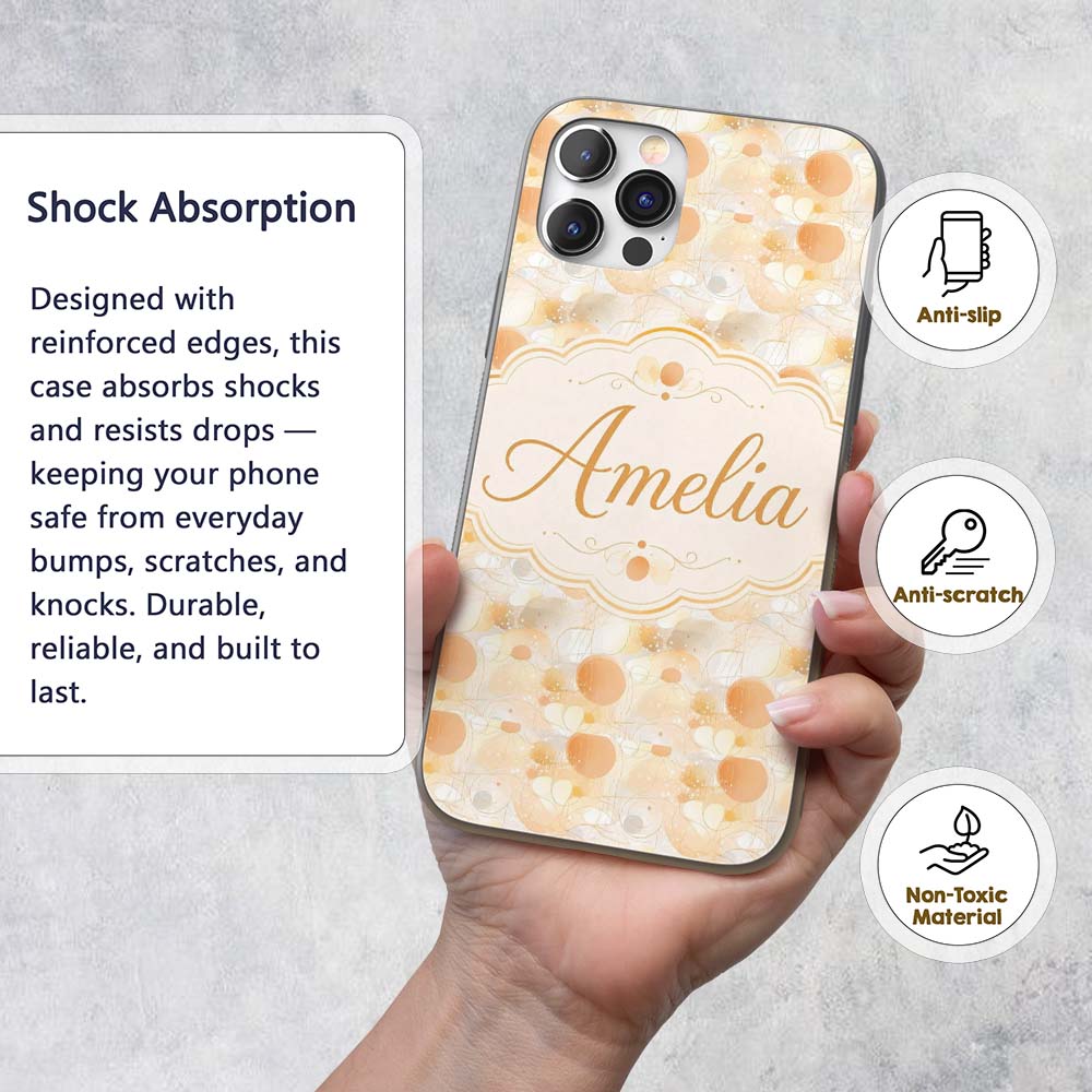 Abstract Beige Organic Shapes Seamless Pattern Custom Name Protective Phone Case Mobile Cover Durable Everyday Smartphone Shock Resistant